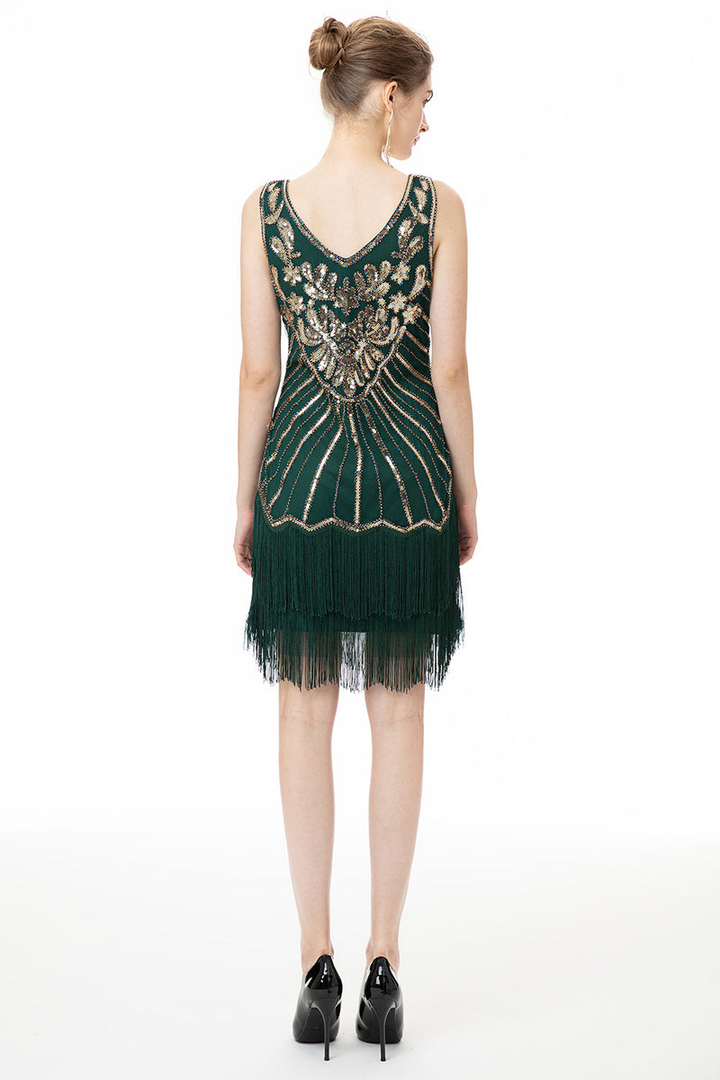 Load image into Gallery viewer, Green Sequin Fringes 1920s Dress