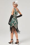 Dark Green 1920s Flapper Dress With Fringes