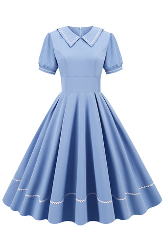 Retro Style Sky Blue 1950s Dress with Short Sleeves
