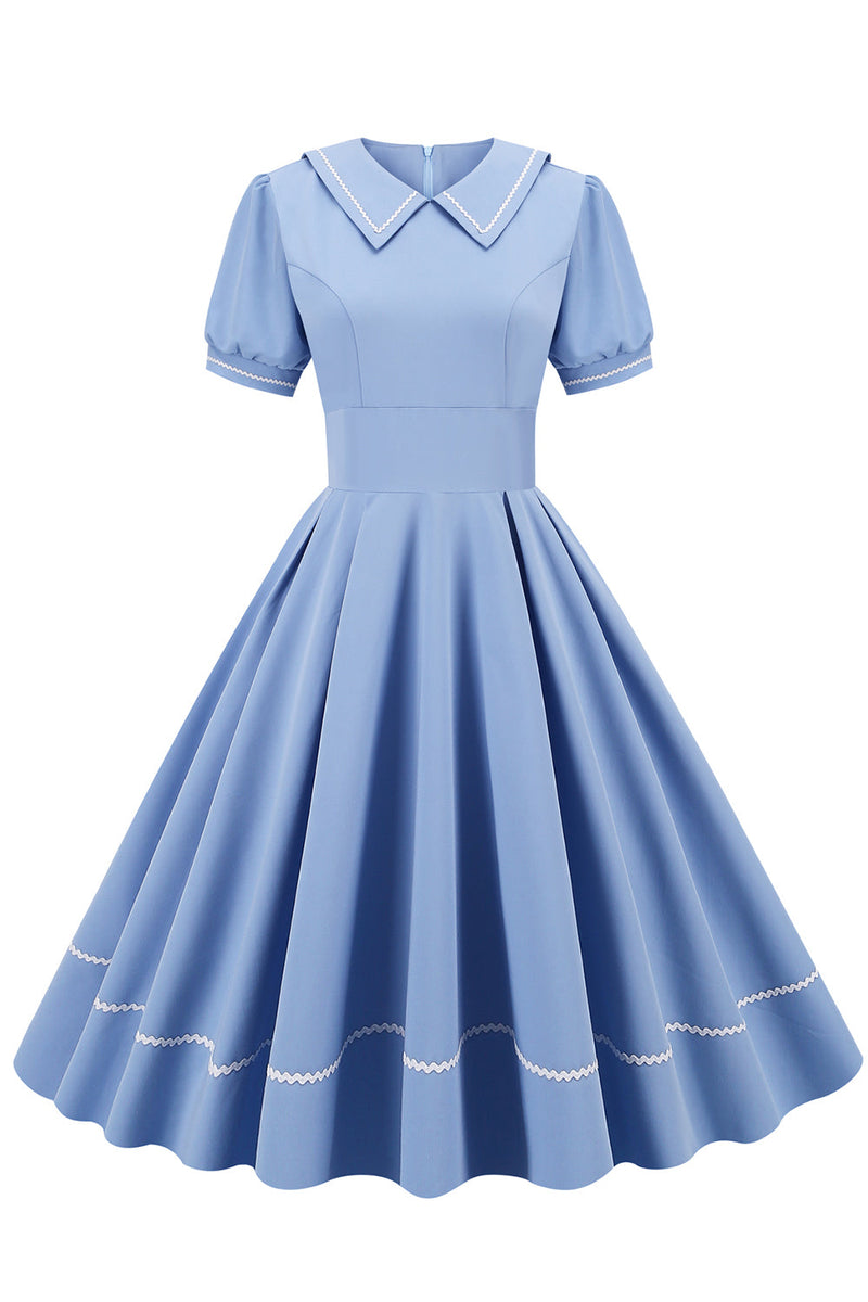 Load image into Gallery viewer, Retro Style Sky Blue 1950s Dress with Short Sleeves