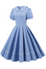 Load image into Gallery viewer, Retro Style Sky Blue 1950s Dress with Short Sleeves