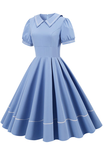 Retro Style Sky Blue 1950s Dress with Short Sleeves