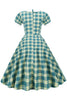 Load image into Gallery viewer, Jewel Neck Green Grid 1950s Dress with Short Sleeves