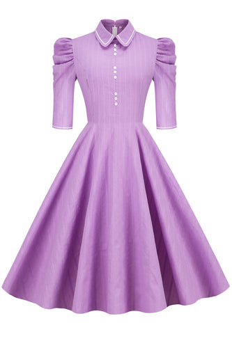 Doll Collar Purple Retro Dress with Half Sleeves