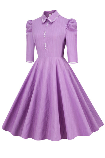 Doll Collar Purple Retro Dress with Half Sleeves