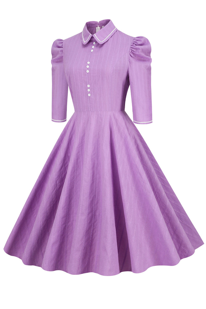 Load image into Gallery viewer, Doll Collar Purple Retro Dress with Half Sleeves