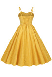 Hepburn Retro High Waist Yellow 1950s Dress