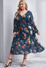 Load image into Gallery viewer, Grey Blue Plus Size Floral Summer Dress