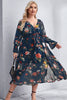 Load image into Gallery viewer, Grey Blue Plus Size Floral Summer Dress