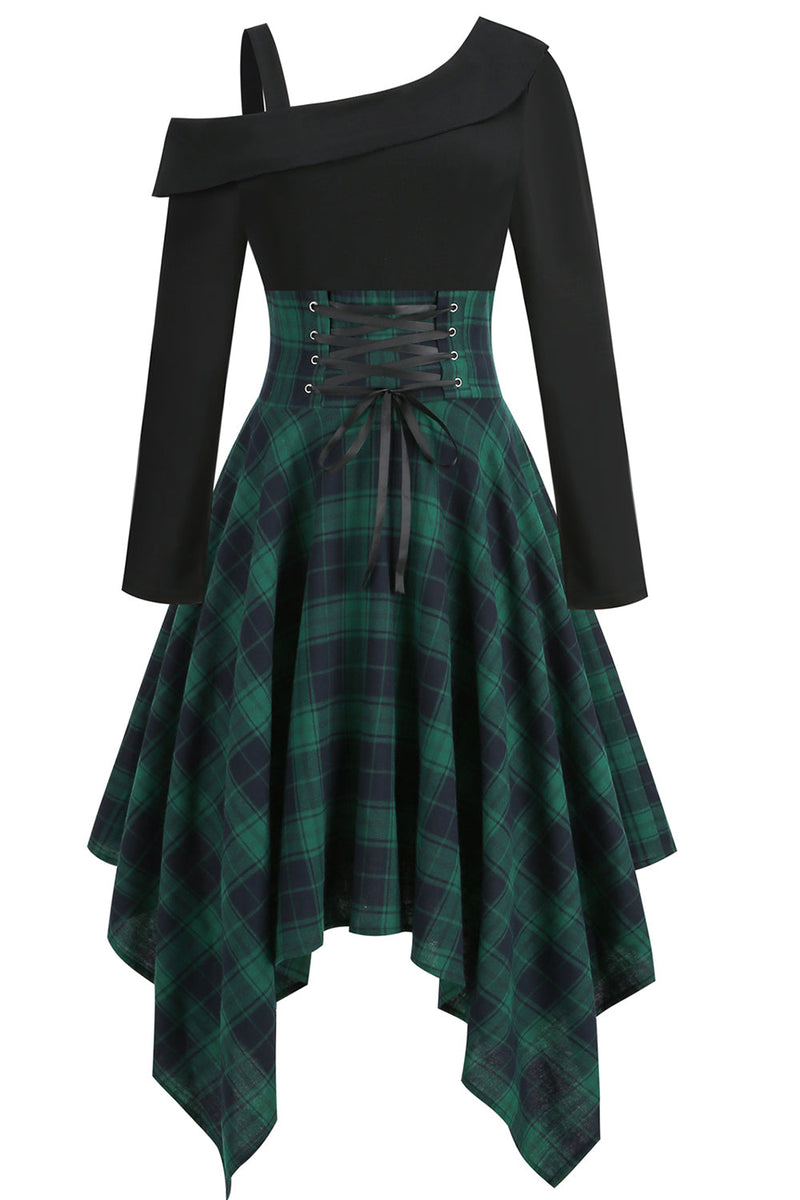 Load image into Gallery viewer, Green Plaid Halloween Vintage Dress
