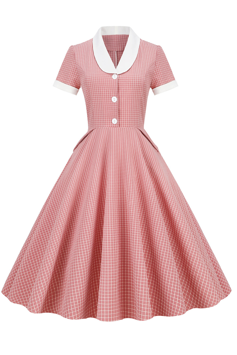 A Line V Neck Blush Vintage Dress with Button