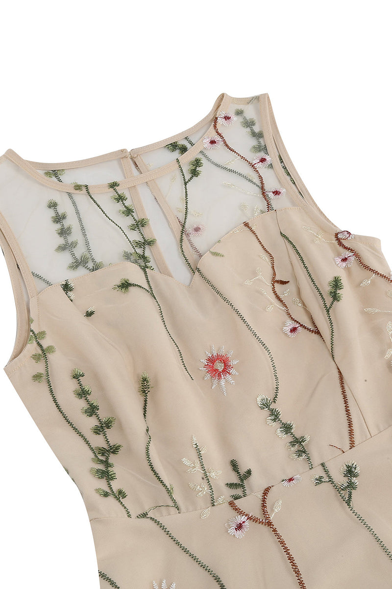 Load image into Gallery viewer, Light Khaki Embroidery Vintage 1950s Dress