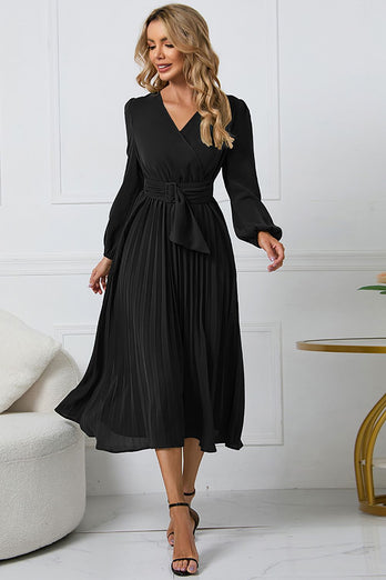 Long Sleeves Green Casual Dress with Ruffles