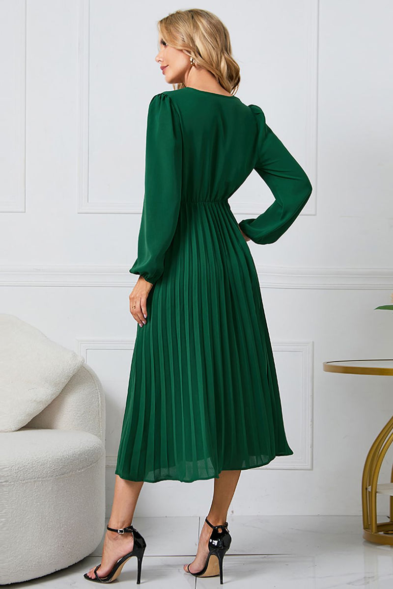 Load image into Gallery viewer, Long Sleeves Green Casual Dress with Ruffles