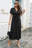 Load image into Gallery viewer, Black V-Neck Batwing Sleeves Casual Dress With Sash