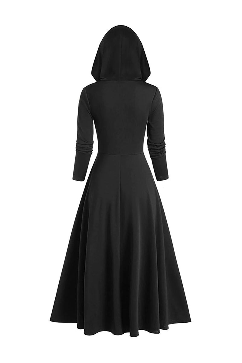 Load image into Gallery viewer, Black Long Sleeves Lace-up Halloween Dress with Hooded