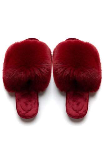 Red Open Toe Fur Slide Slippers