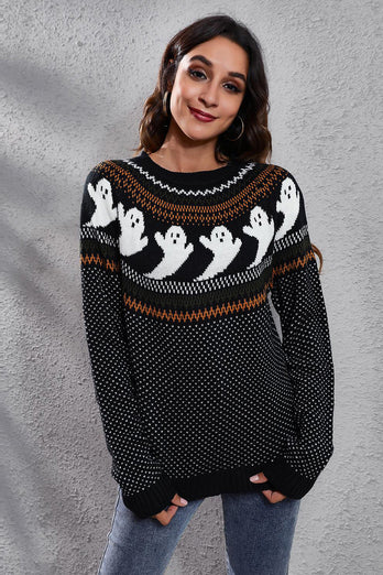Halloween Ghost Long Sleeve Knitted Sweater