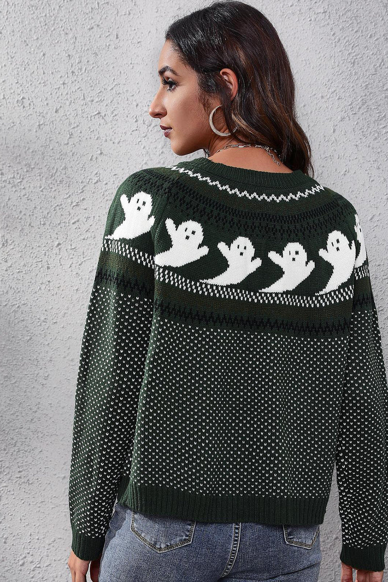Load image into Gallery viewer, Halloween Ghost Long Sleeve Knitted Sweater
