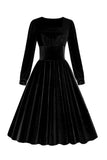 Green A-line Velvet Vintage Dress