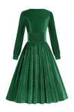 Green A-line Velvet Vintage Dress