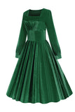 Green A-line Velvet Vintage Dress