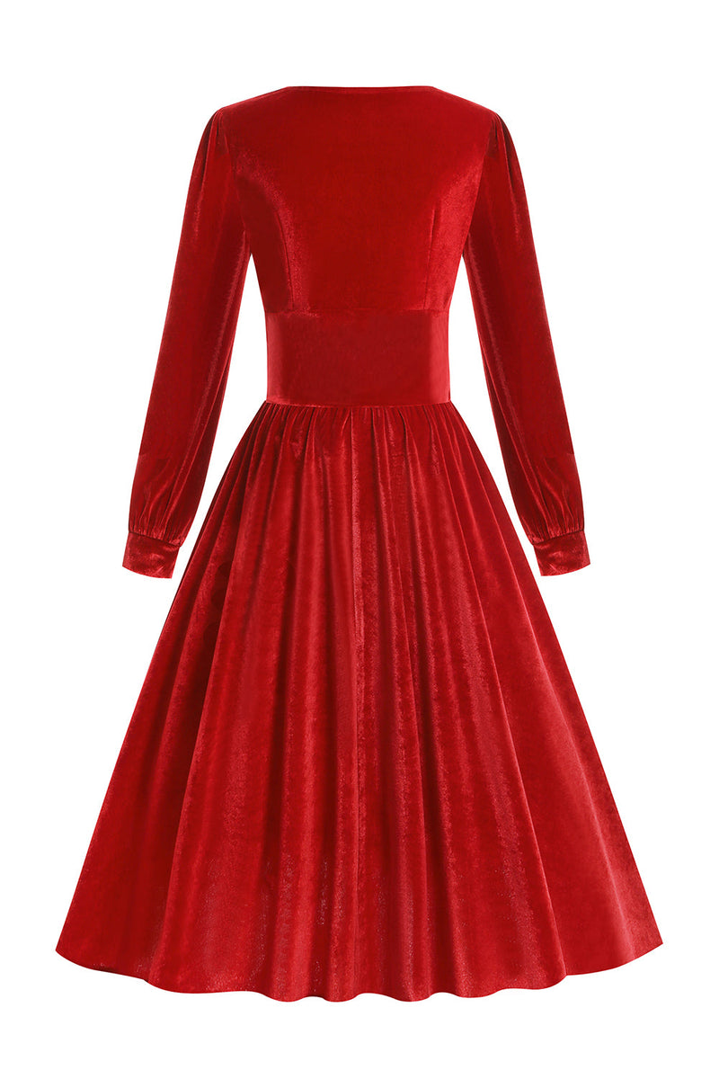 Load image into Gallery viewer, Red Velvet Midi A-line Vintage Dress