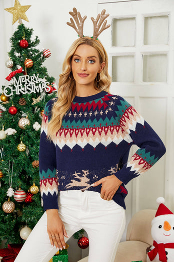 Fawn Jacquard Pullover Christmas Tree Sweater
