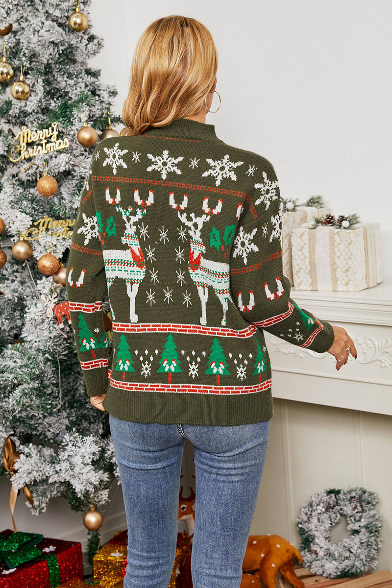 Load image into Gallery viewer, Long Sleeve Fawn Jacquard Christmas Sweater