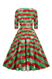 Green Christmas V-Neck Vintage Dress