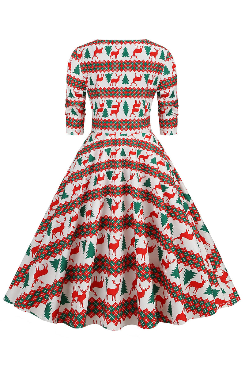 Load image into Gallery viewer, Green Christmas V-Neck Vintage Dress