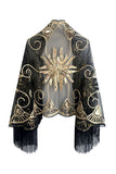 Black Golden Sequined 1920s Cape With Fringes