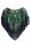 Sequined Black Golden 1920s Cape With Fringes