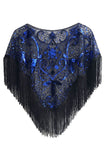 Sequined Black Golden 1920s Cape With Fringes