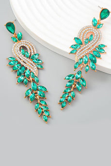 Green Earrings With Beadings and Rhinestones