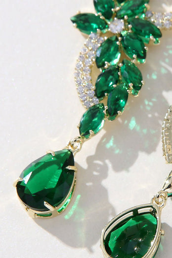 Green Rhinestone Beaded Prom Earrings