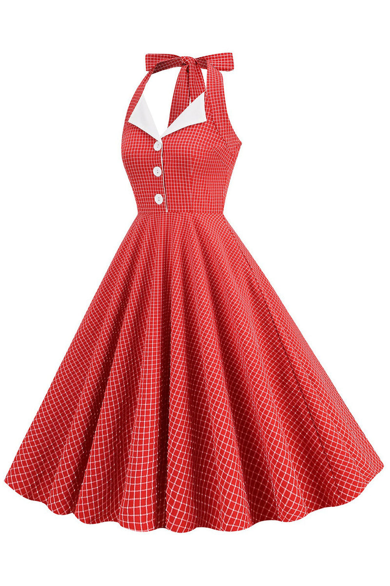 Load image into Gallery viewer, Retro Style Halter Neck Yellow 1950s Dress with Button