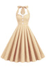 Load image into Gallery viewer, Retro Style Halter Neck Yellow 1950s Dress with Button
