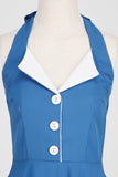 Hepburn Style Halter Neck Blue 1950s Dress