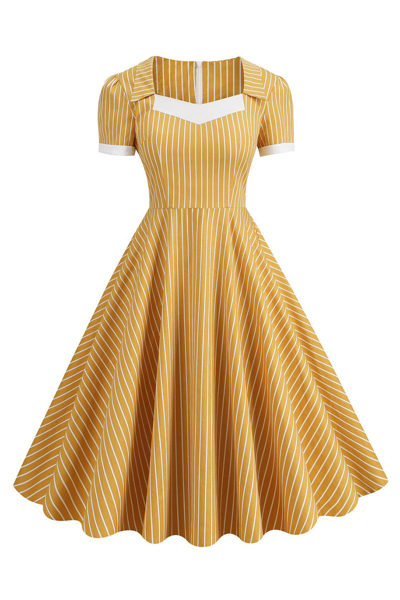Load image into Gallery viewer, Blue Striped Vintage Dress with Short Sleeves