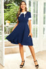 Load image into Gallery viewer, Hepburn Style Jewel Neck Navy 1950s Dress with Bowknot