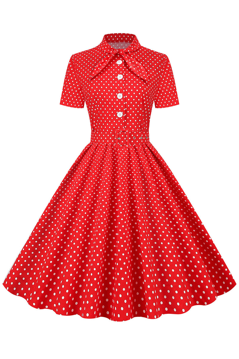 Load image into Gallery viewer, Black Polka Dots Vintage Dress With Short Sleeves