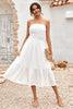 Load image into Gallery viewer, White Tea Length Strapless Graduation Dress
