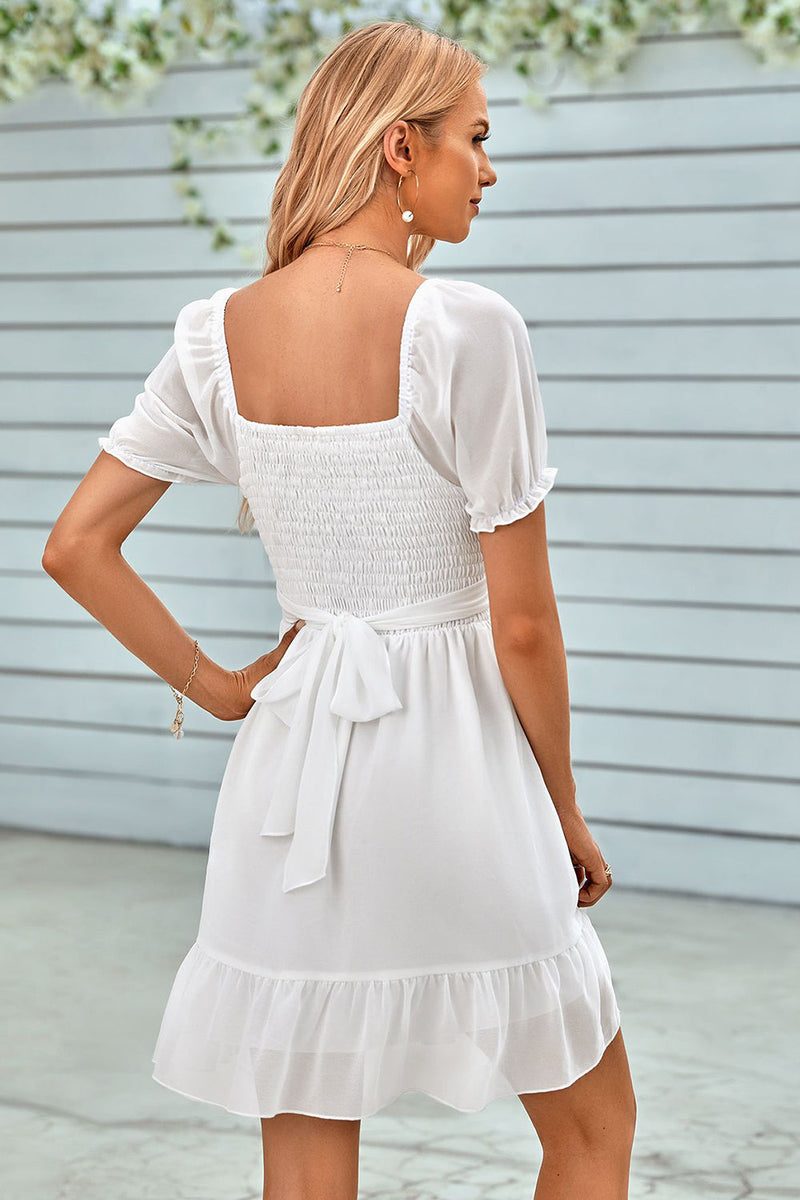 Load image into Gallery viewer, White Short Sleeves V Neck Graduation Dress