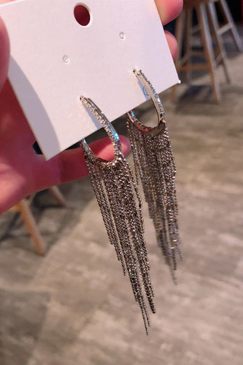 Rhinestone Tassel Long Earrings