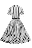 Hepburn Style V Neck Blue Polka Dots 1950s Dress