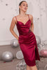 Load image into Gallery viewer, Satin Burgundy Cocktail Dress with Slit