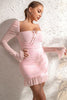 Load image into Gallery viewer, Square Neck Pink Bodycon Cocktail Dress with Sleeves