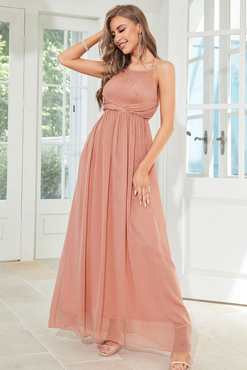 Blush Halter A Line Prom Dress