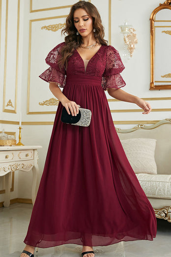 Burgundy Chiffon Bridesmaid Dress with Lace